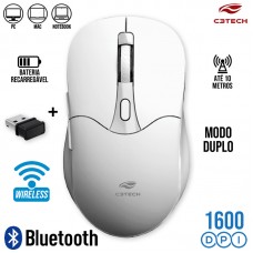 Mouse sem Fio Modo Duplo 1600Dpi M-BT60WH C3 Tech - Branco